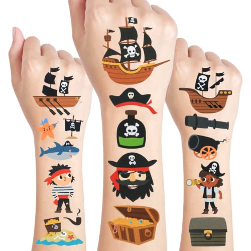 24 Sheets Pirate Temporary Tattoos, Birthday Decorations Pirate Party Favors