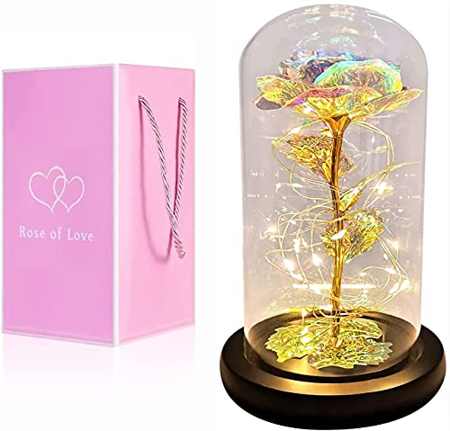 Forever Galaxy Roses Gifts, Eternal Light Rose Flower Gifts, Women Birthday Gifts, Artificial Flower Rose Light Gift in Glass Dome,Love Gifts Daughter Women Mom Gifts