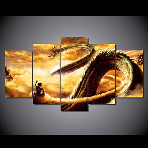 Goku And Shen Long Tam dragon ball-z anime print poster canvas in 5 pieces