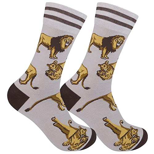 FUNATIC Lion Dress Socks for Men Women Teen | Animal Lover Gift Idea with Wildlife Picture | Best National Park Day Accessory Attire | Zoo Apparel Party Present Supplies and Nature Saying Accessories