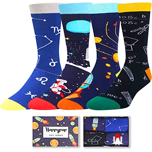 HAPPYPOP Space Gifts Astronomy Gifts for Men, Astronaut Math Planet Space Socks, 4 Pack