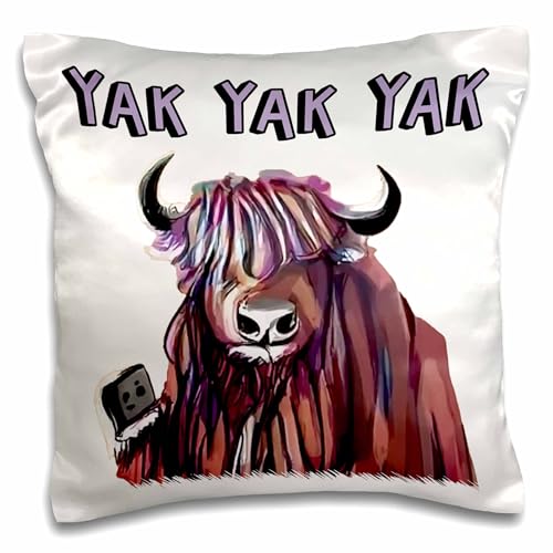 3dRose Cute Funny Yak Talking on Cell Phone Yak Yak Yak Satire - Pillow Cases (pc-385116-1)