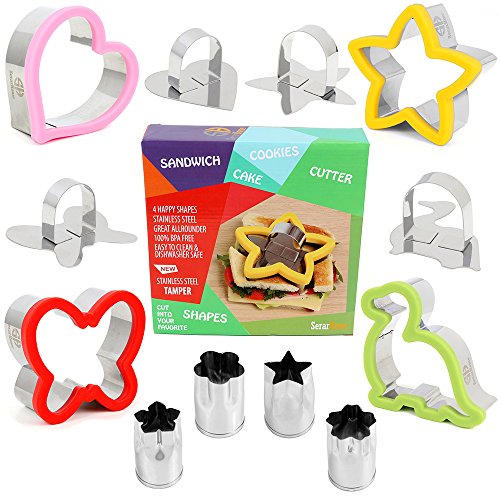 Sandwich Cutter for Kids - Best Stainless Steel Sandwich Cutter Set - 4 Bread Cutters Shapes for Kids Suitable for Cakes and Cookie - Bonus 4 Vegetable Cutters Shapes