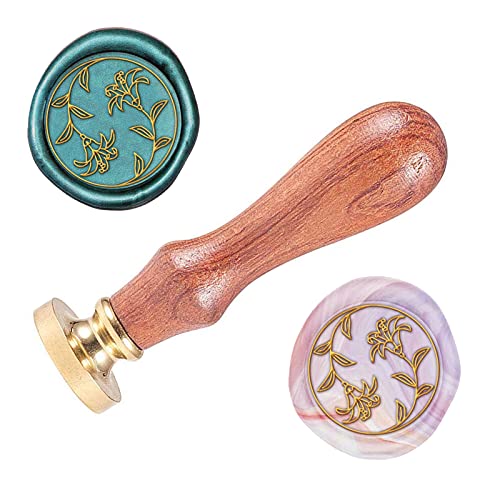 SUPERDANT 0.98' Wax Seal Stamp Lily Flowers Pattern Removable Brass Wood Handle Vintage Wax Seal for Invitation, Envelope, Gift, Wine Package Decoration