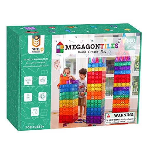 Magnetic Tiles|110PCS Premium Magnet Tiles|STEM AUTHENTICATED|Magnetic Tiles Kids|Magnetic Blocks| Magnet Tiles Set|Magnetic Toys|Magnetic Building Blocks|Magnetic Tile Toy Boys Girls 3-10 Year Old