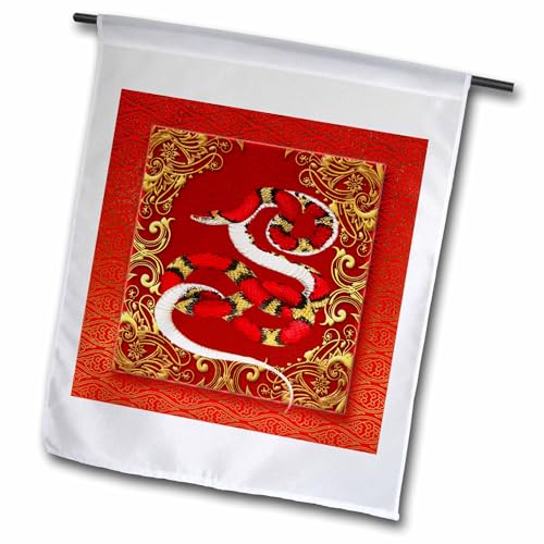 3dRose fl_101845_1 Chinese Zodiac Year of The Snake Chinese New Year Red Gold and Black Garden Flag, 12 by 18-Inch