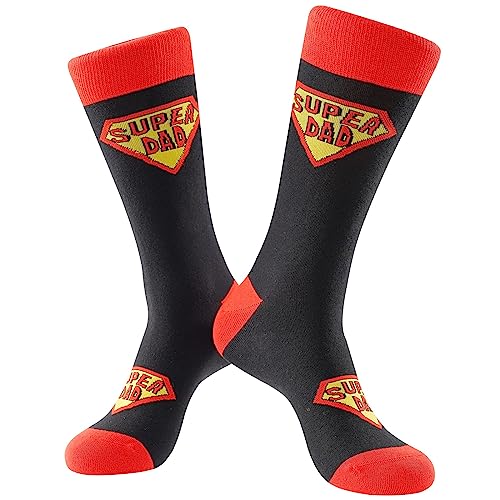 Super Dad Socks Birthday Gifts for Men Best Dad Father’s Day Gift for Him Boyfriend Grandpa Funny Novelty Crazy Socks (1Pair-SuperDad-Black)
