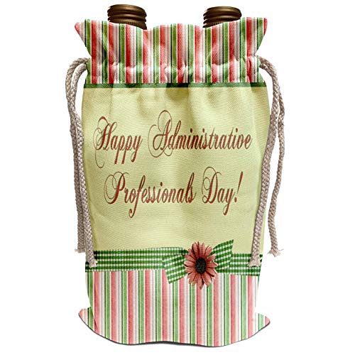 3dRose Beverly Turner Administrative Professionals Day - Pink Green Stripes Gingham Ribbon, Administrative Professionals Day - Wine Bag (wbg_211541_1)