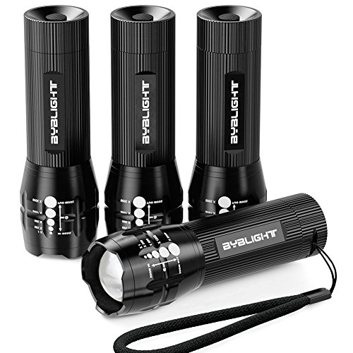 Pack of 4 Flashlights, BYBLIGHT 150 Lumen Ultra Bright LED Flashlight, Zoomable LED Flashlight with 3 Modes for Indoors and Outdoors (Camping, Cycling, Emergency, and Gift-Giving)