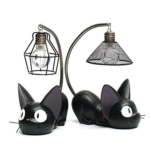 Kimkoala Night Light Cats Figures, 2 Pcs Resin Black Cats with Night Lamp Action Figure Toys for Children Gift for Home Garden Decoration