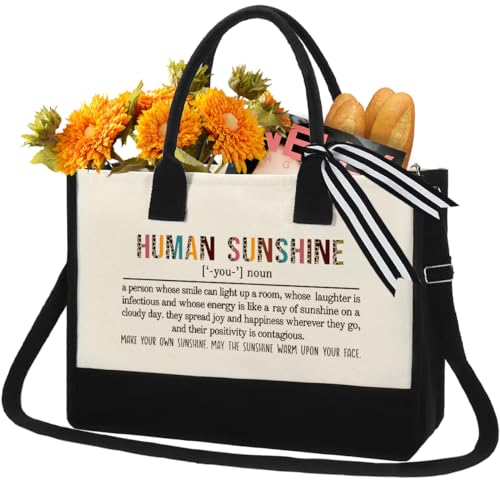 Xinezaa Inspirational Gifts for Women Human Sunshine Definition Tote Bag Appreciation Gifts for Women Thank You Gift for Friends Teacher Coworker Sister Doctor Nurse Canvas Tote Beach Bag with Zipper