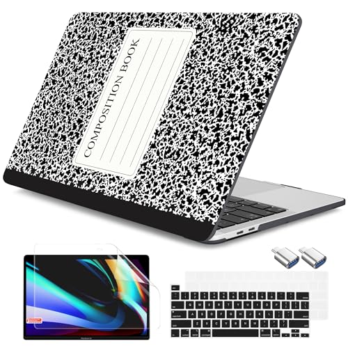 DONGKE for MacBook Pro 13 Inch Case 2023 2022-2016 Release M2 A2338 M1 A2251 A2289 A2159 A1989 A1706 Touch Bar & Touch ID, Hard Case Shell with USB C to USB Adapter&Keyboard Cover, Composition Book