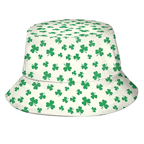 St Patricks Day Bucket Hat, Unisex Fashion Print Outdoor Green Shamrock Bucket Hat for Women Men Teens