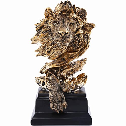 H&W Sandstone Lion - The King of Beasts - Statue Decoration for Home/Study/Living Room, Great Collectible Figurines, Best Gift for The Man, Golden Color (HH17-D2)