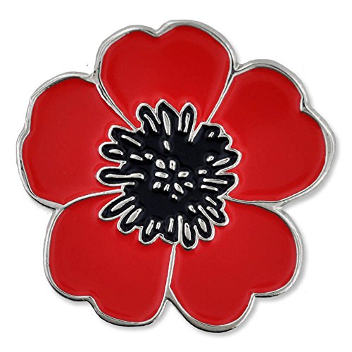 PinMart Poppy Flower Remembrance Memorial Day Enamel Lapel Pin - Patriotic Decorations for Mens Suits - Single or Bulk Poppies For Memorial Day