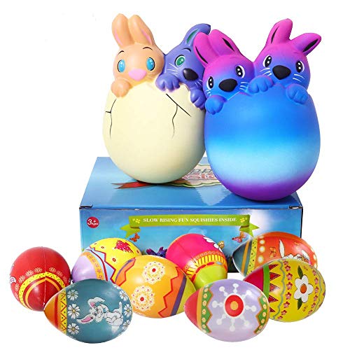 8 Pack Easter Squishies Toys, Slow Rising Jumbo Easter Rabbit and Easter Egg Squishy Perfect for Easter Theme Party Favor, Easter Eggs Hunt, Basket Stuffer Fillers for Boys & Girls(2 Rabbits+6 Eggs).