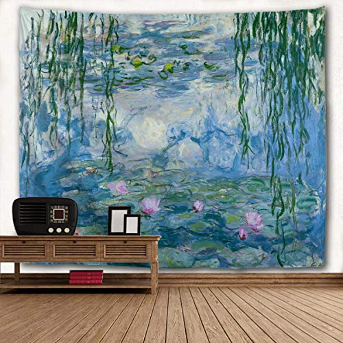 Monet Tapestry Water Lilies Flowers Wall Tapestry Art Home Decor Polyester Tapestry Wall Hanging for Living Room Bedroom Bathroom Kitchen Dorm 60 x 40 Inches