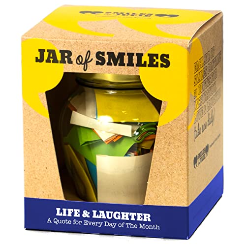 Smiles by Julie Life & Laughter Quotations in a Jar. Fun Messages, Best Wishes & Get Well Soon Gift. Cheer Up Friends Every Day of the Month. Inspire Happiness. Laugh at Life. Unique Gift Box