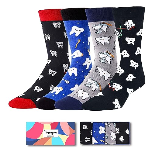 HAPPYPOP Dental Assisstant Gifts for Men - Dental Socks Men Tooth Socks Dentist Socks, Dental Hygienist Gifts Dental Students Gifts Dental Hygiene Gifts In Bulk