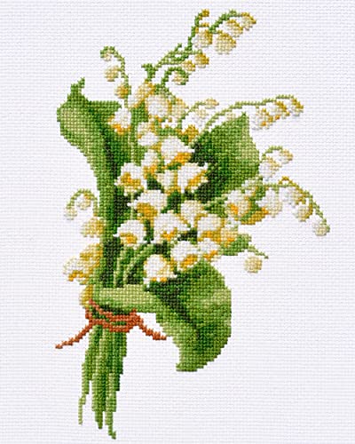 Povitrulya Counted Cross Stitch Kit for Adults 'Lily of The Valley' - Embroidery Set with May Lily Flower Bouquet