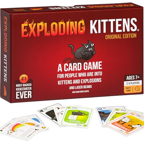 Exploding Kittens Original Edition - Hilarious Game for Family Game Night - Funny Card Games for Ages 7 and Up - 56 Cards - 2-5 Players - 15 Minutes of Play