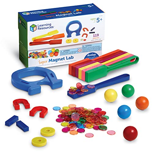 Learning Resources Super Magnet Lab Kit - 119 Pieces, Ages 5+, STEM ,Toys for Kindergartner, Science Learning Activities for Kids,Back to School Supplies,Teacher Supplies