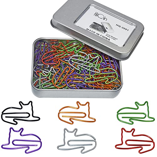 HiQin Cute Paper Clips Assorted Colors, Cat Shaped Animal Paper Clips, Fun Office Supplies Gifts for Women Men Teachers Cat Lovers