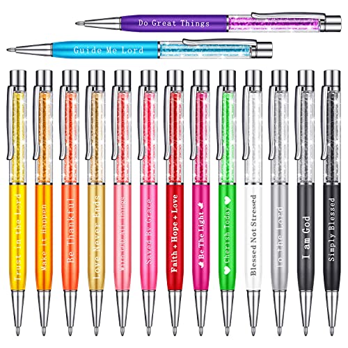 Honoson 15 Pieces Bible Verse Ballpoint Pens Christian Pens Inspirational Scripture Quote Pen Negative Pens Slim Crystal Diamond Pens for Women Men Nurse Teacher Gifts Supplies, Black Ink(Bible Style)