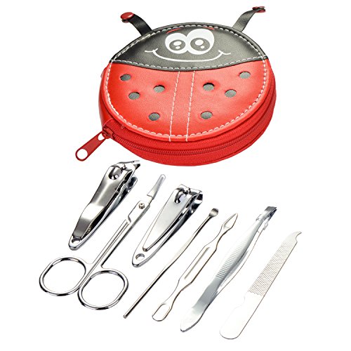 Manicure Pedicure Set Nail Clippers,Ladybug - 7 Piece Stainless Steel Hygiene Kit Gifts for Men&Woman