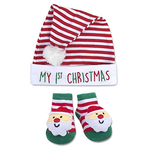 Baby Holiday Socks and Hats or Headbands with Bows for Christmas, Age 0-6 Months – 2 Piece Sets (My 1st Christmas)