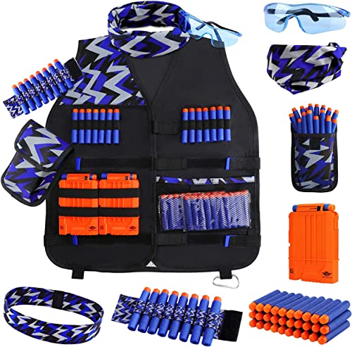 Kids Tactical Vest Kit for Nerf Guns Series with Refill Darts,Reload Clips,Dart Pouch,Tactical Mask,Wrist Band and Protective Glasses,Toys for 8 9 10 11 12 Year Boys