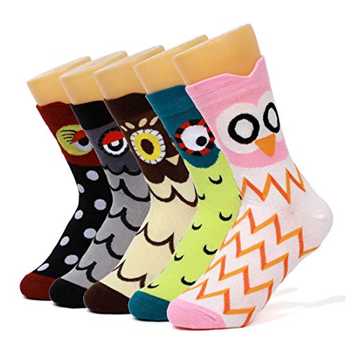 DOBIKULU Womens Cotton Casual Socks Cute Animal Owl Socks Crew Novelty Lovely Print Pattern, Female Presents for Owl Lovers, Gifts Ideas for Mom Lady