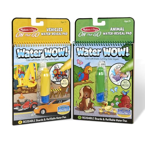 Melissa & Doug On the Go Water Wow! Reusable Water-Reveal Activity Pads, 2-pk, Vehicles, Animals - FSC Certified