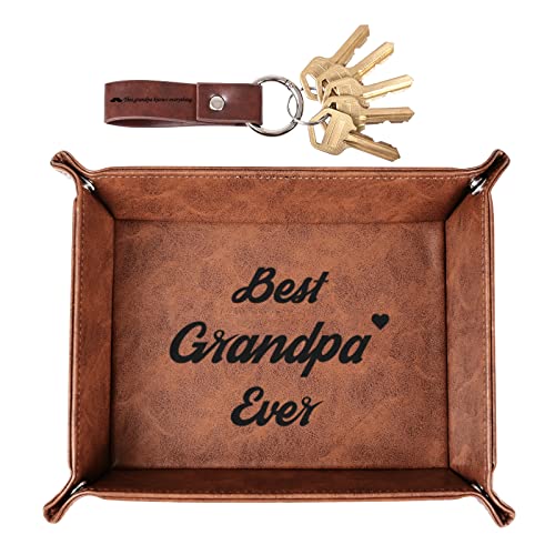 Best Grandpa Ever Gifts for Grandpa from Grandchildren Kids, Birthday Gifts for Grandfather, Leather Valet Tray and Keychain