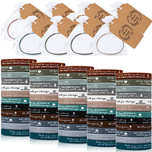 180 Pcs Religious Gifts Bulk for Church 60 Bible Verses Bracelets 60 Kraft Tag 60 Bags Religious Silicone Wristbands Inspirational Wristbands Christian Gifts for Sunday School Pastor Teens Women Men