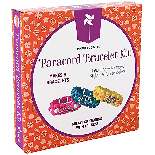 Pinwheel Crafts Paracord Bracelet Kit - DIY Kids Crafts, Paracord Bracelet w/Sturdy Buckle & Paracord 550 Cord - 8 Colorful Friendship Bracelets Gifts - Jewelry Making Kit for Girls 8-12 Years Old