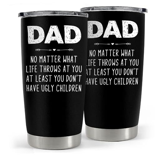 SANDJEST Dad Tumbler Gifts for Dad from Daughter Son - 20oz Stainless Steel Double-walled Insulated No Matter What Ugly Children Travel Mug Christmas, Birthday, Father's Day Gift Set with Lid & Straw