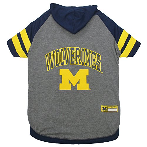 NCAA Michigan Wolverines Hoodie for Dogs & Cats, Large Collegiate Licensed Dog Hoody Tee Shirt. Sports Hoody T-Shirt for Pets. College Sporty Dog Hoodie Shirt.