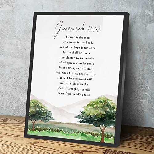 Painting For Bedroom,Blessed Is The Man Who Trusts In The Lord Jeremiah 17:7 Bible Verse Wall Art Print Scripture Printable Christian Christmas Farmhouse Sign,12x16 Inch Framed Wall Art
