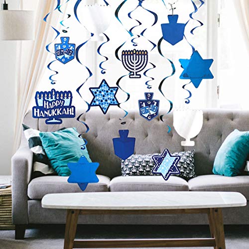 The Dreidel Company Hanukkah Swirl Decorations, Includes 12 Swirls with Foil Hanukkah Cutouts 24' and Swirls Alone Hang 18' (Single)