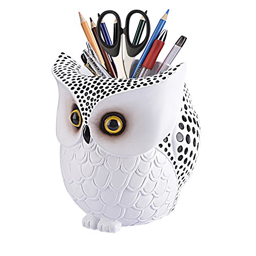 OYBUFSH Owl Pen Holder, Owl Pen Pencil Container Carving Brush Pot Brush Holder Desk Organizer Decoration,Luxury Gift and Exquisite Handicraft (White:Owl)…