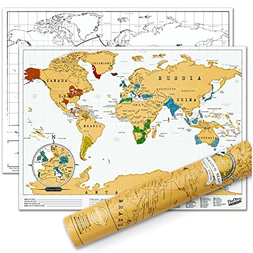 Luckies of London Scratch Off World Map Original Travel Size | Mini Travel Map To Track Travels | Scratch Art & World Map Wall Art For Office Decor | Travel Journal Alternative | Travel Gifts | Small