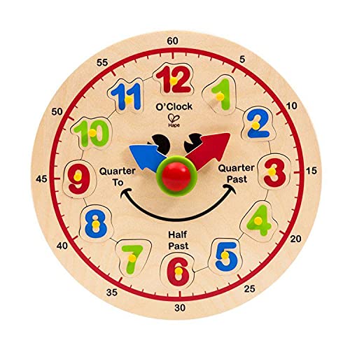 Award Winning Hape Happy Hour Clock Kid's Wooden Time Learning Puzzle