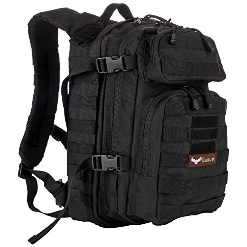 Garud Tactical Small Backpack, Hiking, Hunting, Military 12 Hr Assault Pack, Army Molle Bug Out Bag, 25L - Black