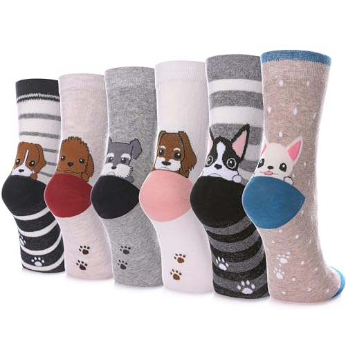 Dosoni Cute Animal Socks For Women Girls Novelty Socks Dog Socks For Women Funny Cozy Crew Casual Boot Gifts Socks 6 Pairs Cute Dog