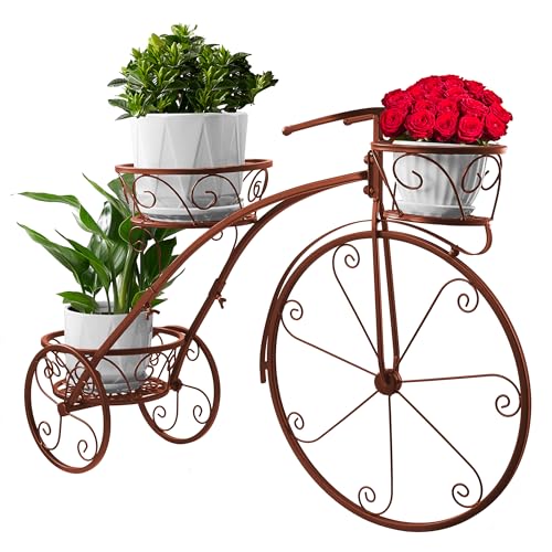 Sorbus Tricycle Plant Stand - Flower Pot Cart Holder - Ideal for Home, Garden, Patio - Great Gift for Plant Lovers, Housewarming, Mother’s Day - Parisian Style (Bronze)