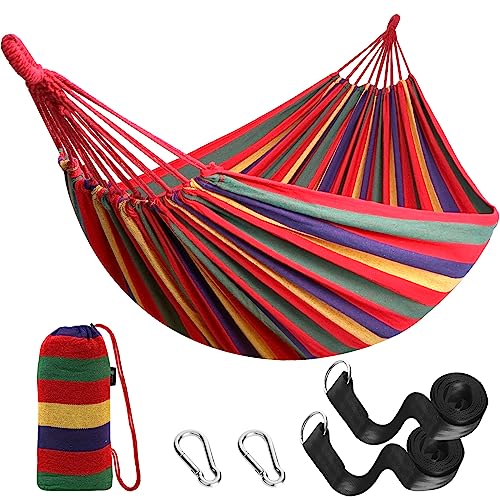 Anyoo Garden Cotton Hammock Comfortable Fabric Hammock with Tree Straps for Hanging Sturdy Hammock Up to 660lbs Portable Hammock with Travel Bag for Camping Outdoor/Indoor Patio Backyard