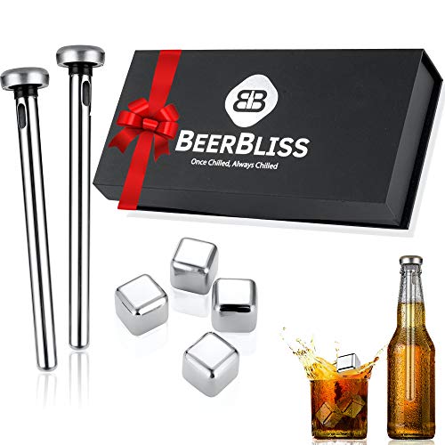 Beer Chiller Sticks for Bottles with Reusable Ice Cubes Set-Beer Gift for Men who Love Beer-Best Beer Gift idea for Birthday, Fathers Day, Christmas, Anniversary-Unique Gadgets for Boyfriend or dad