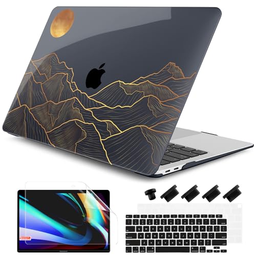 DONGKE Compatible with MacBook Air 13 inch Case 2021 2020 2019 2018 Release A2337 M1 A2179 A1932 with Retina Display Touch ID, Plastic Hard Shell & Keyboard Cover - Abstract Mountain