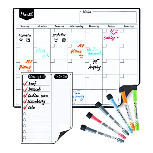 FEXIA Magnetic Dry Erase Calendar Fridge Calendar Monthly List Whiteboard Family Calendar with 6 Markers and Eraser Board for Planner Organizer Family Grocery Kitchen Home Decor